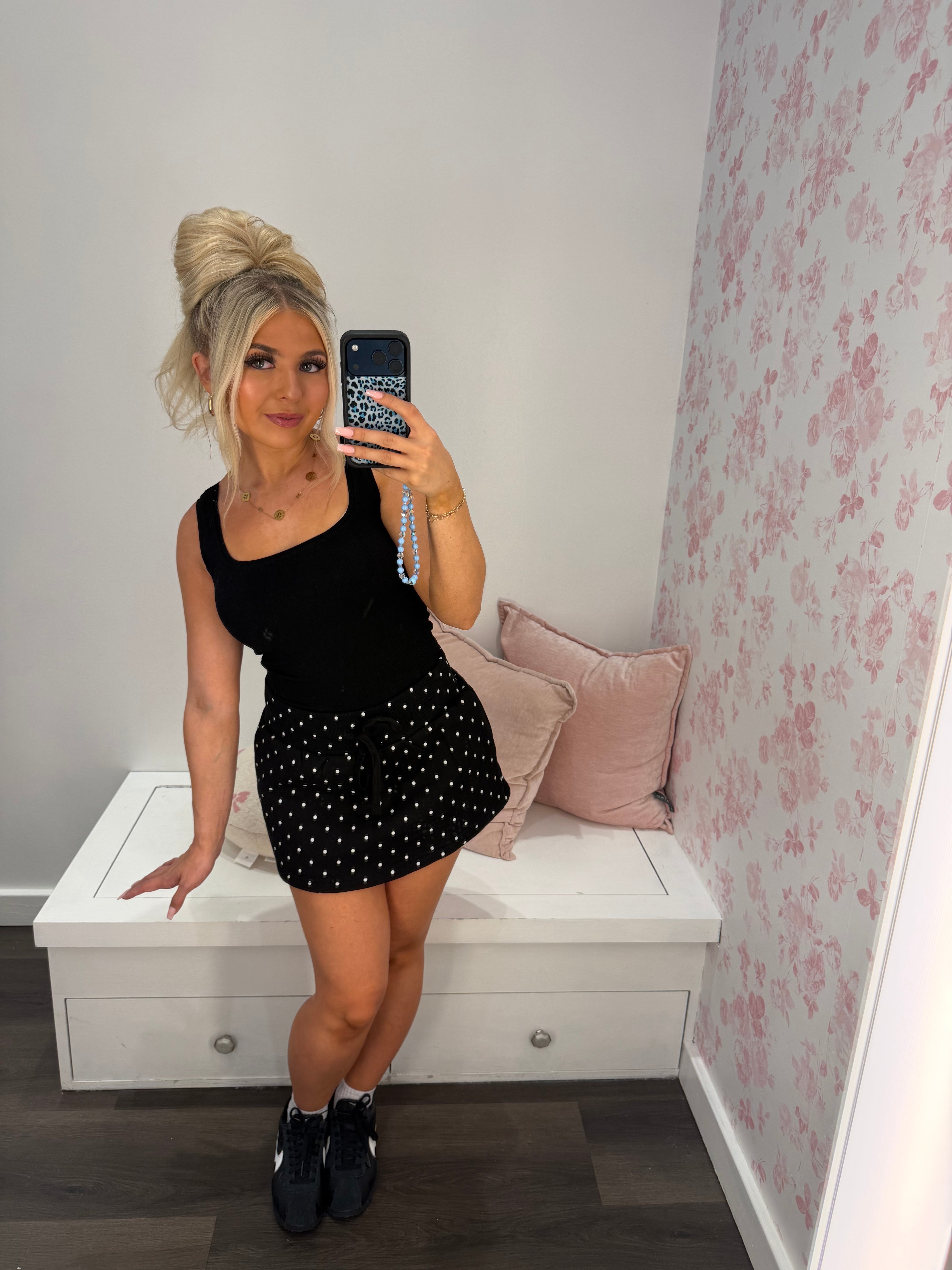 Grounded Sweatskirt in Black Polka