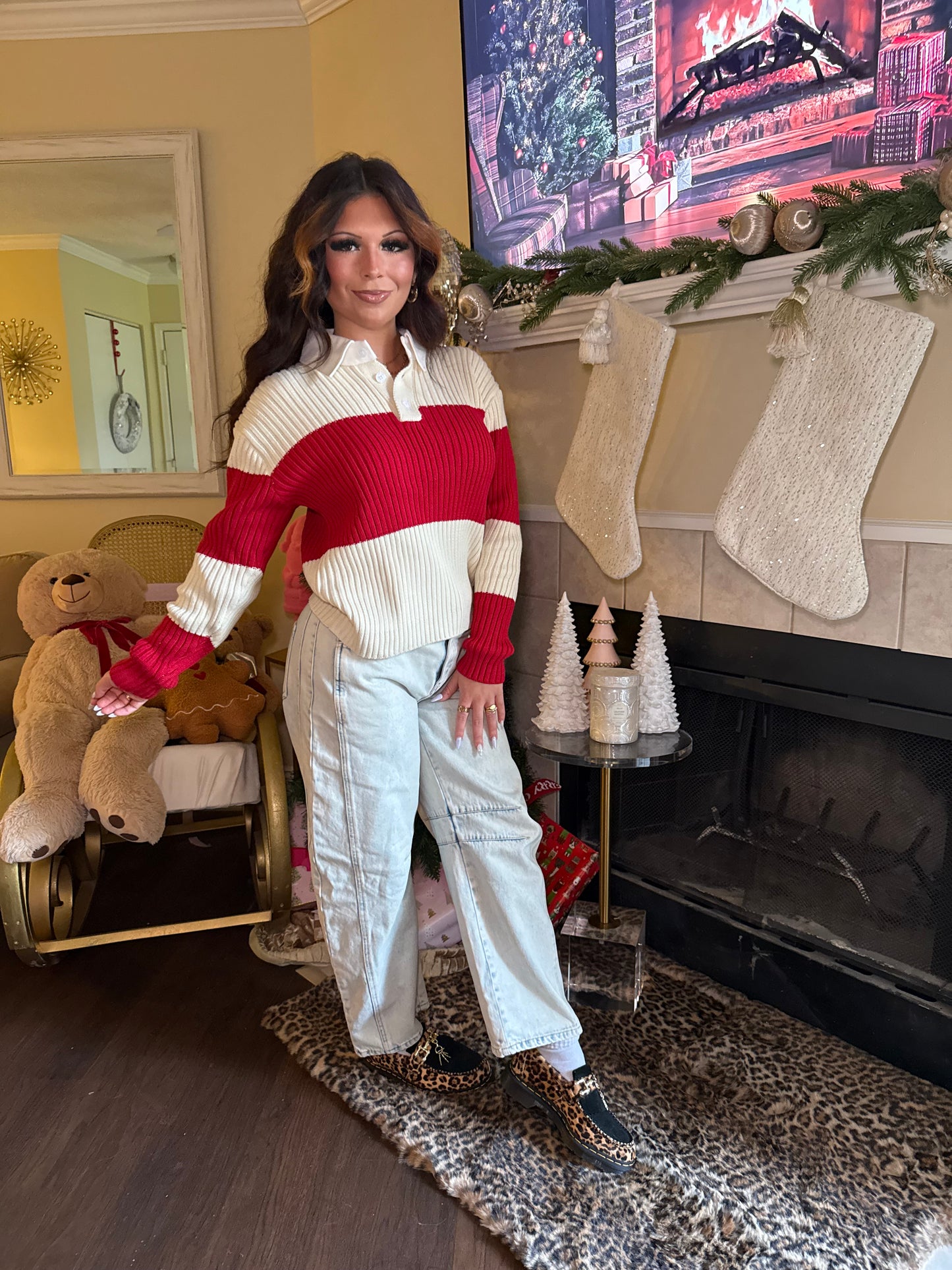 Holiday Striped Polo Knit