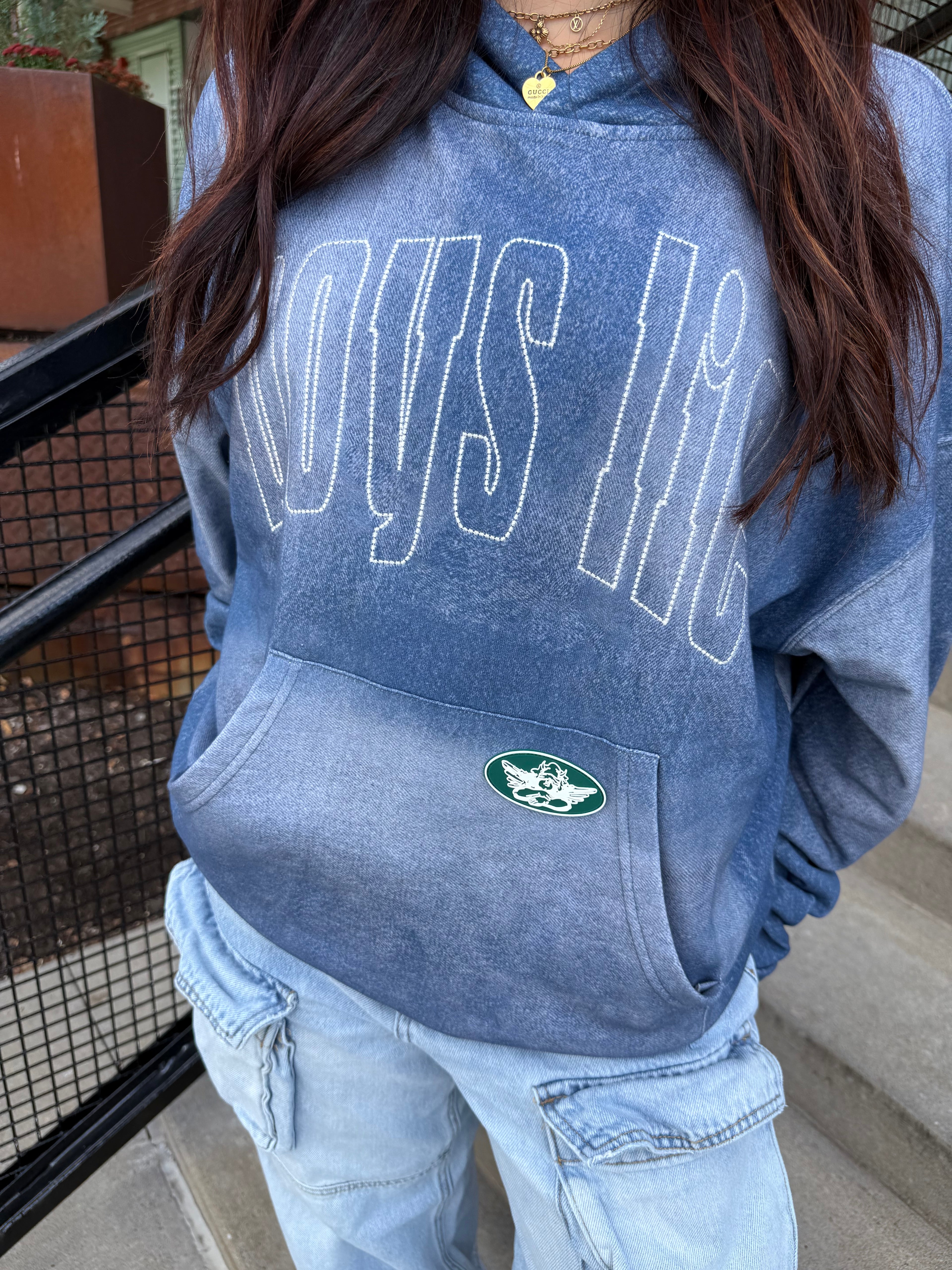 Boys Lie Done Denim Racer Hoodie
