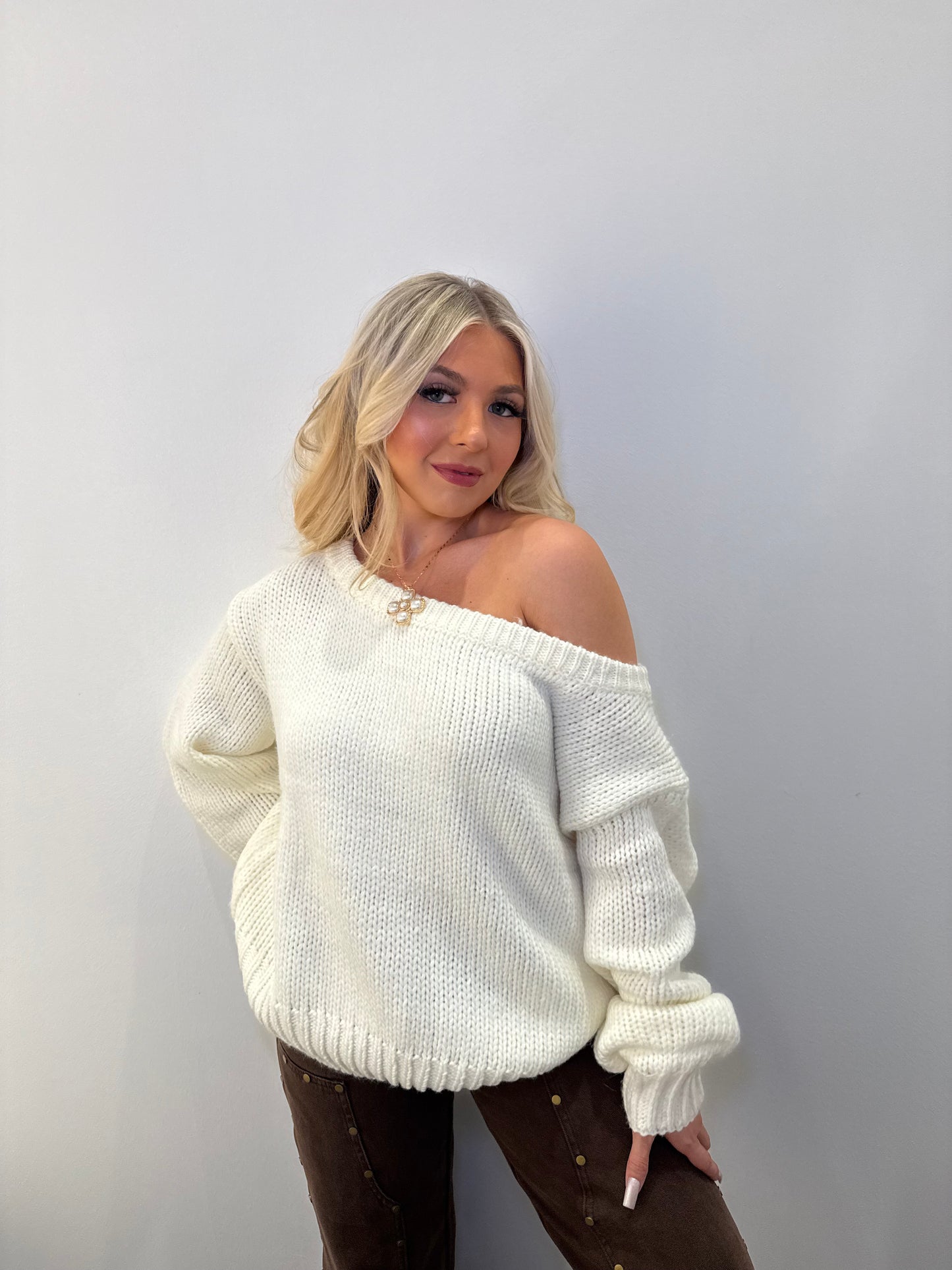 Brandi One Shoulder Sweater in Ivory