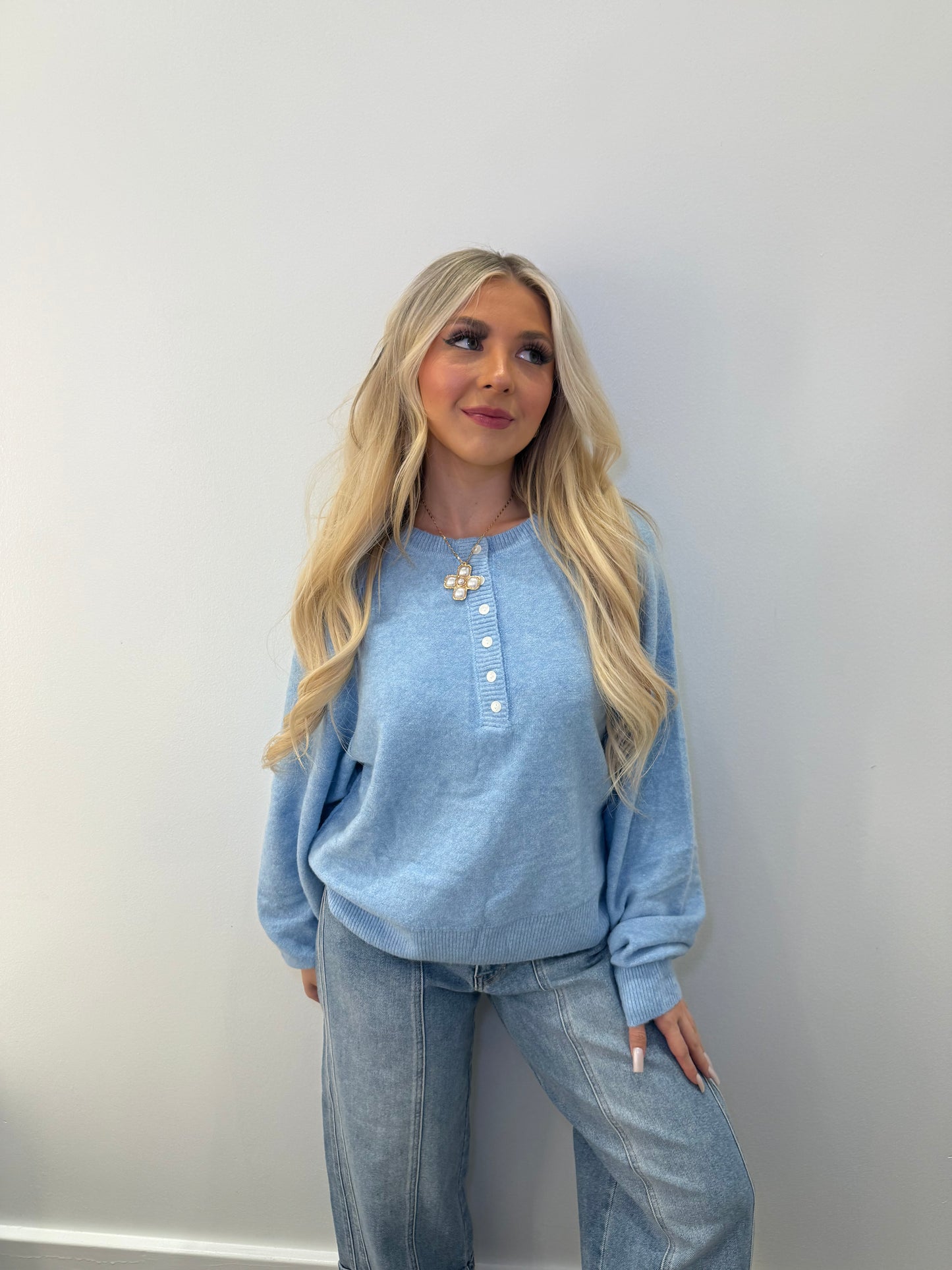 Baby Blue Henley Sweater
