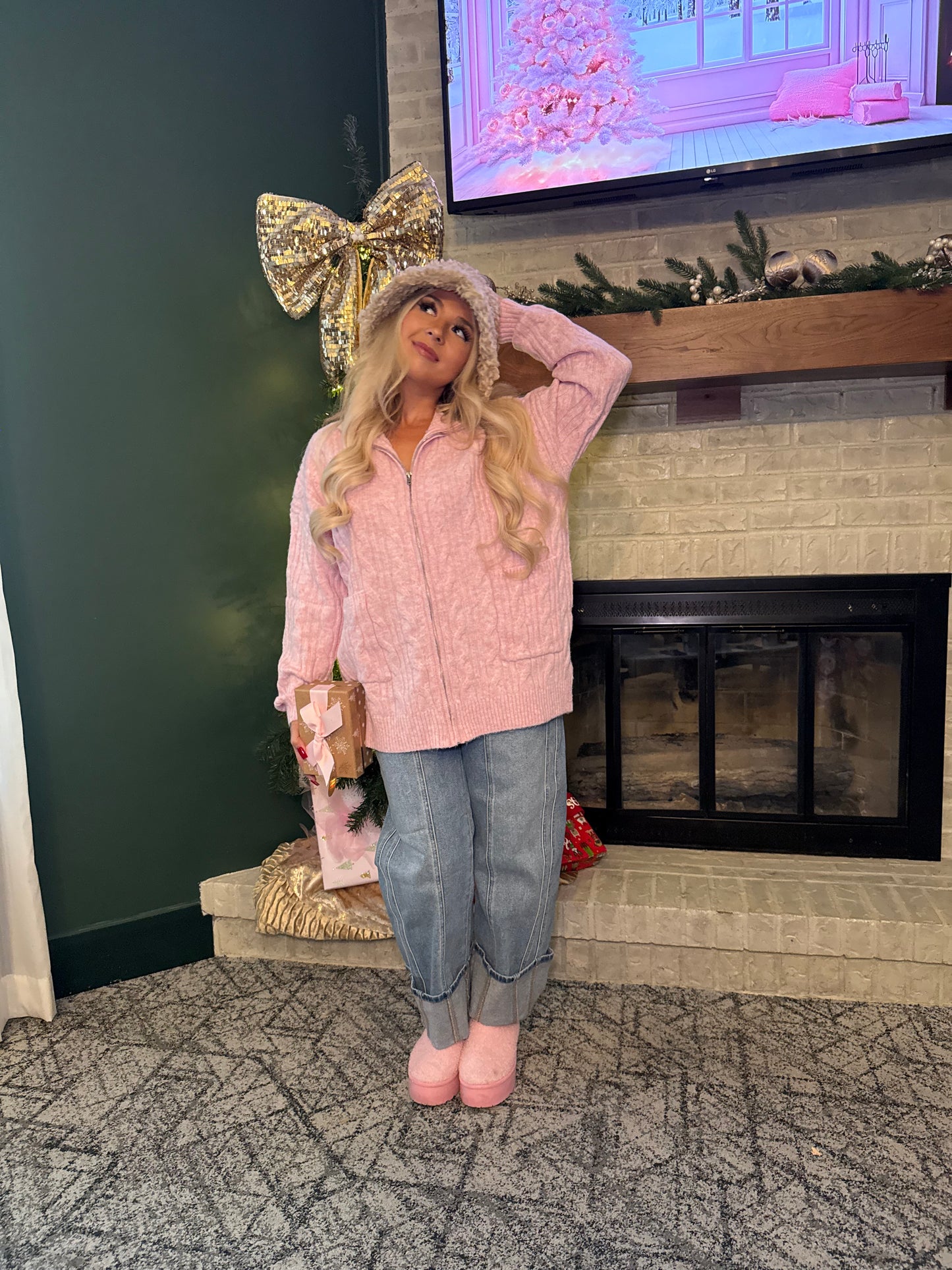 Sugar Girl Sweater Zip in PINK
