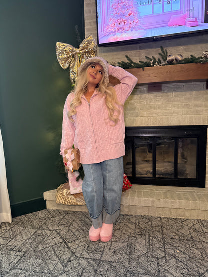 Sugar Girl Sweater Zip in PINK