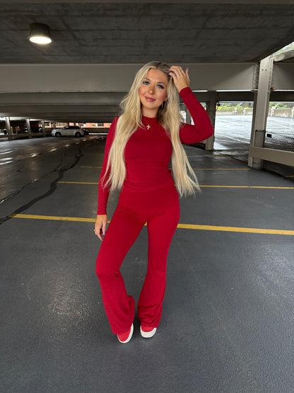 Shopping Addiction Legging in Deep Red