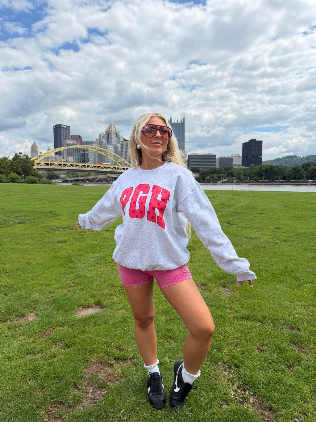 PGH Grey & Pink Polka Crewneck