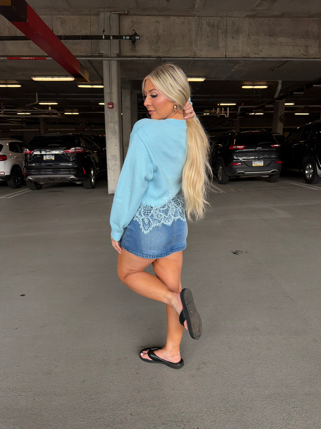 Lace Trim Cardi in Blue