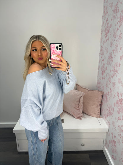 Gloomy Blue One Shoulder Sweater