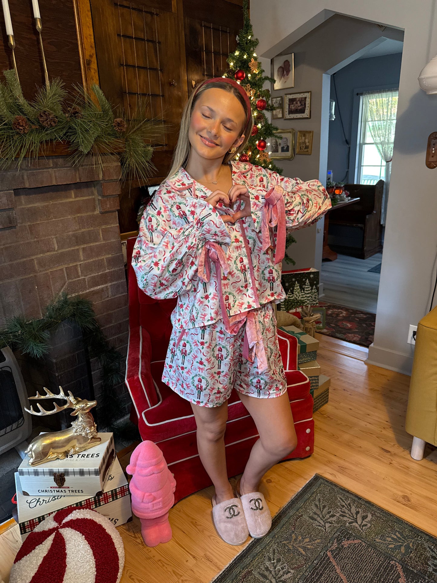 Pink & White Santa Jammies (SOLD TOGETHER)