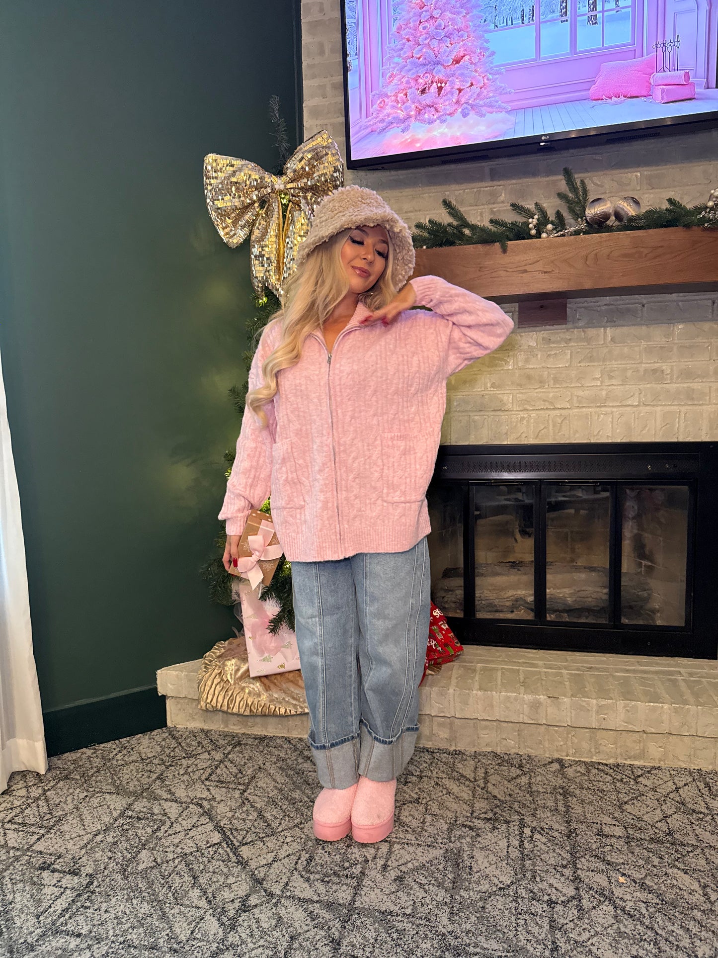 Sugar Girl Sweater Zip in PINK