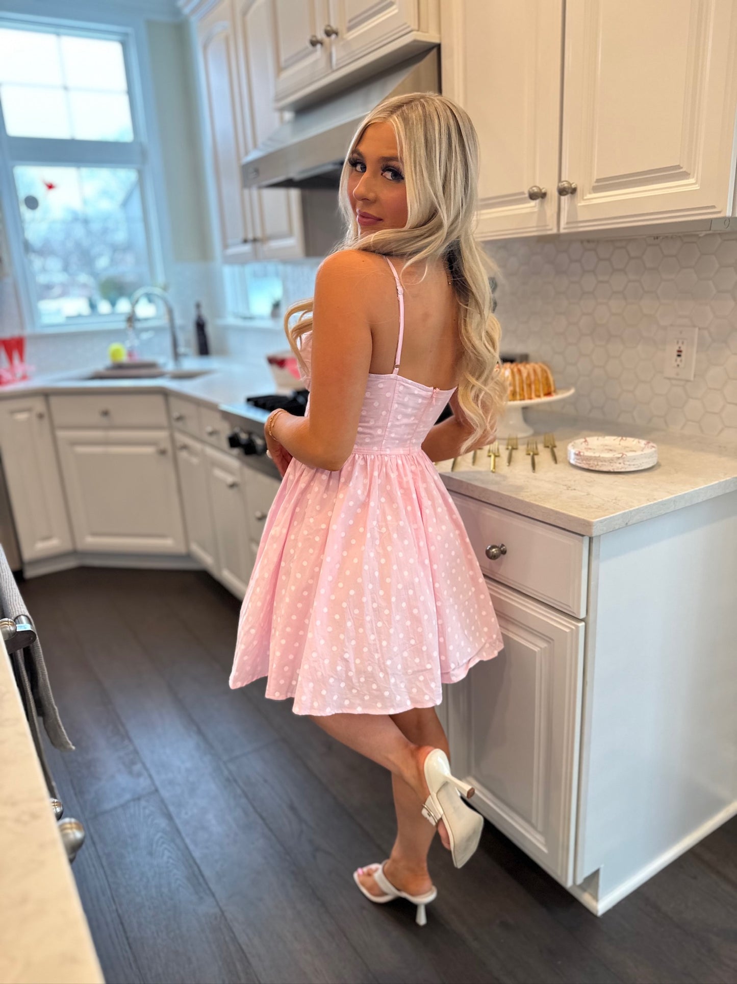 Affectionate Pink Polka Mini Dress