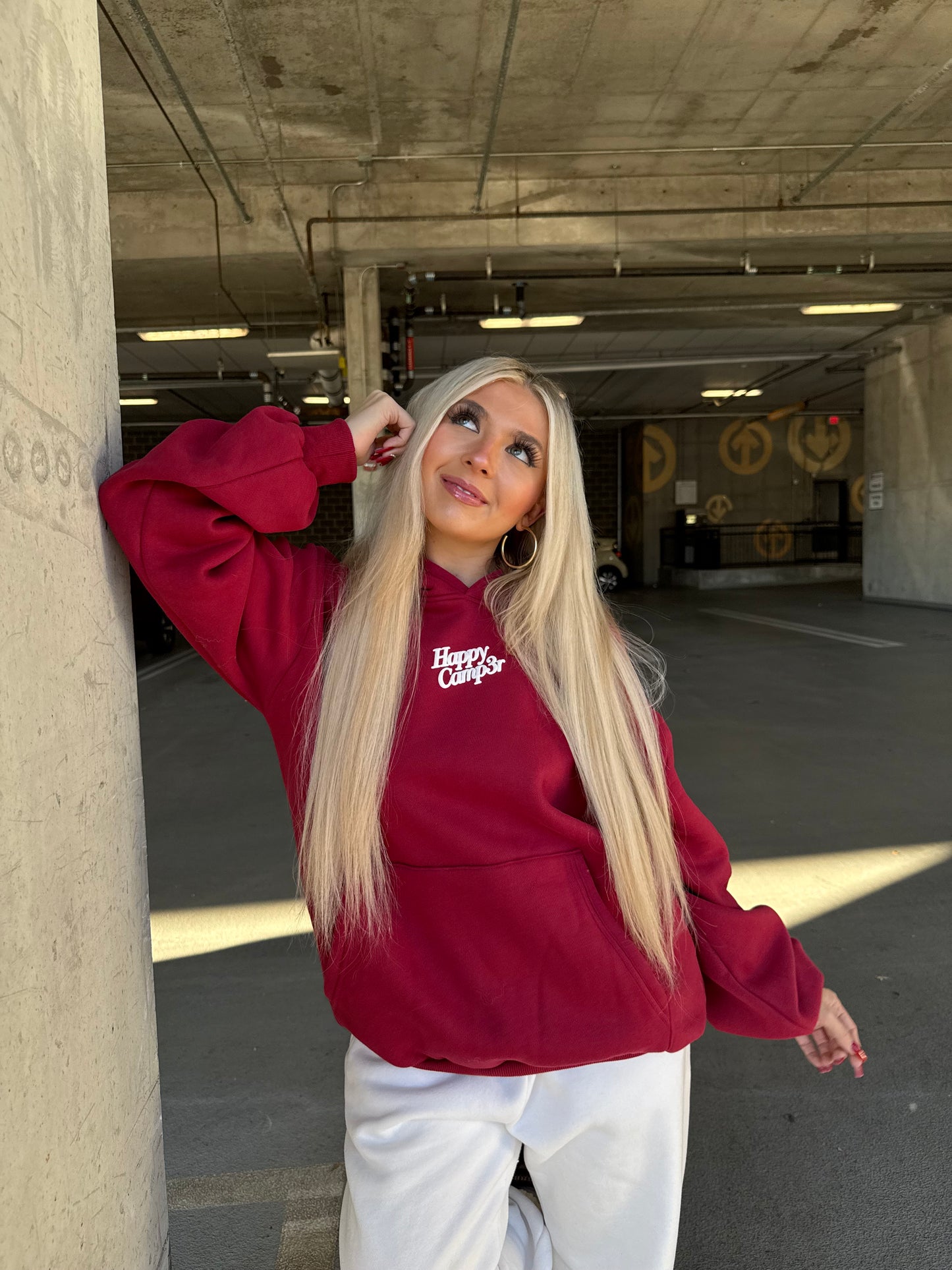 Happy Camp3r Puff Series Hoodie in Deep Cherry