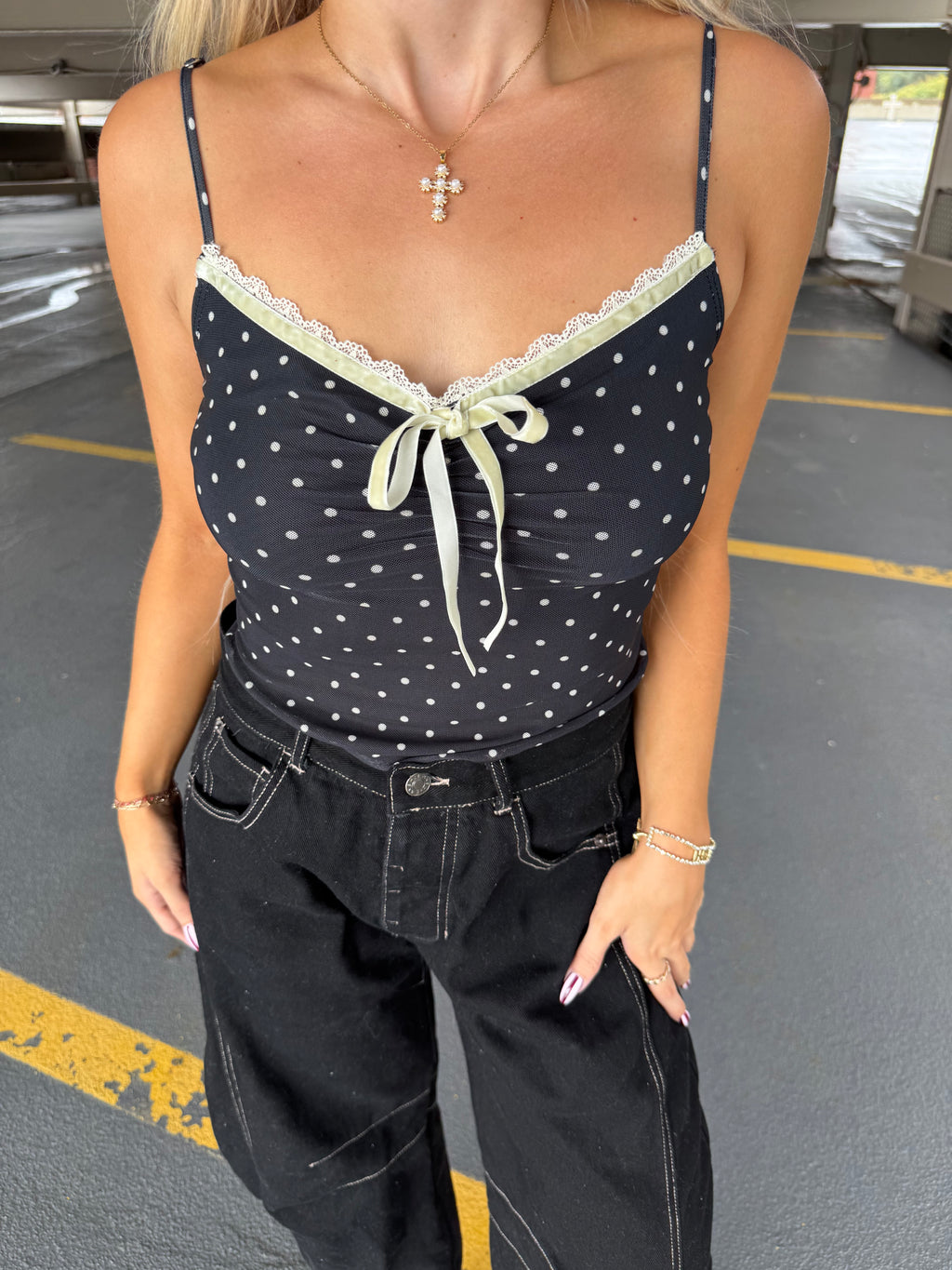 Celene Polka Tank in Black