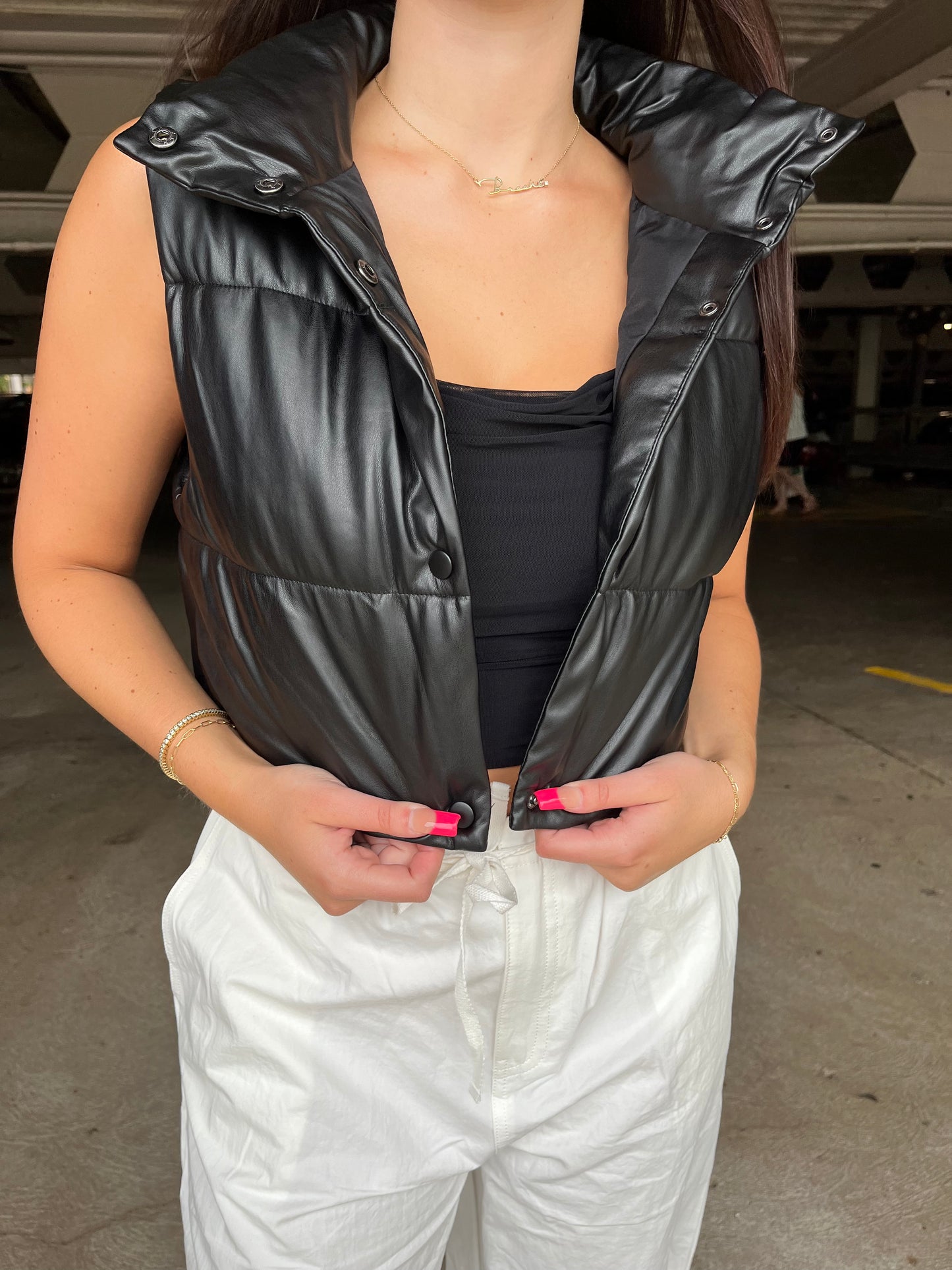 Chillin' Cropped Leather Vest in Black