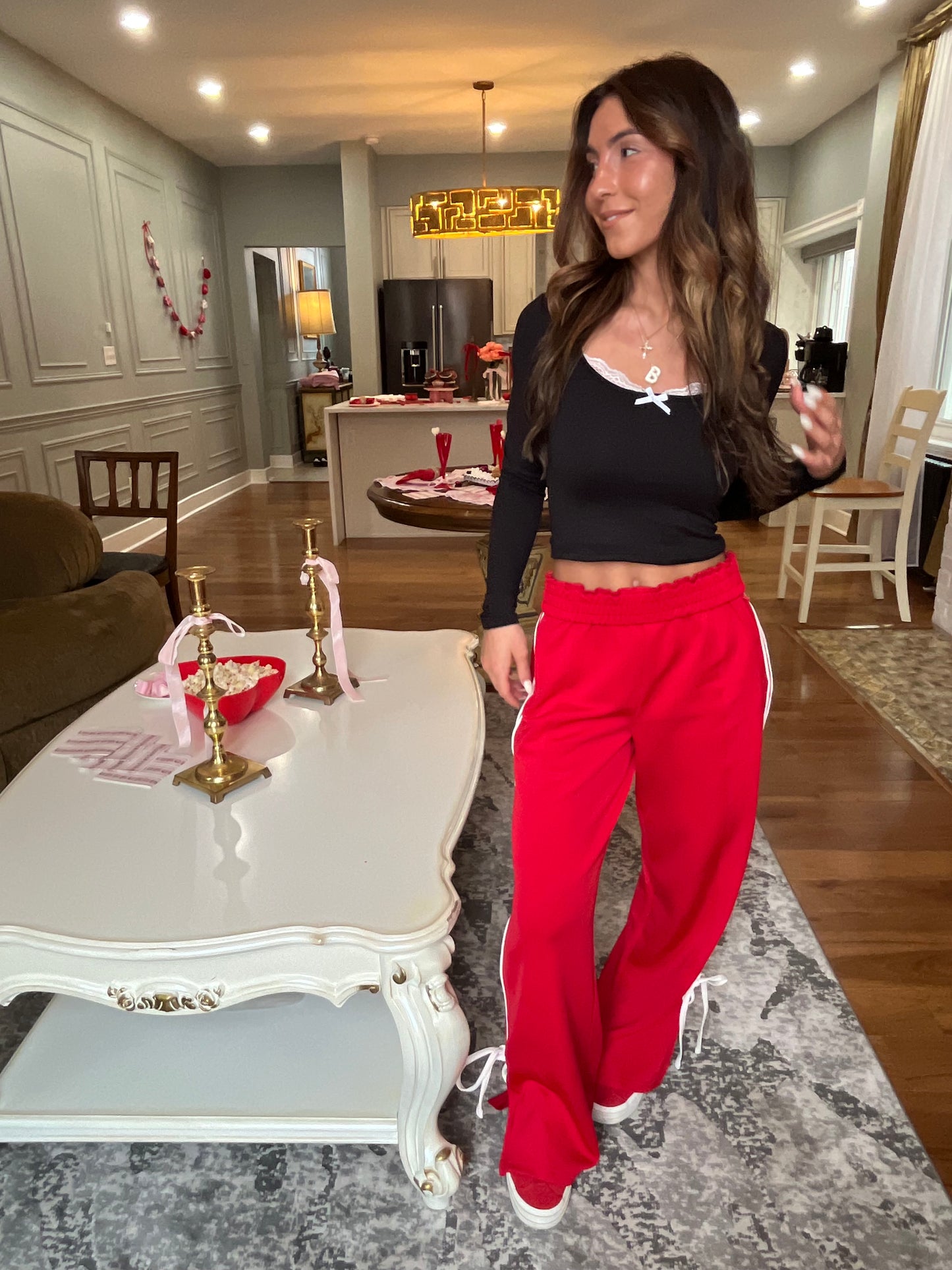 Bow Doll Track Pant in Red