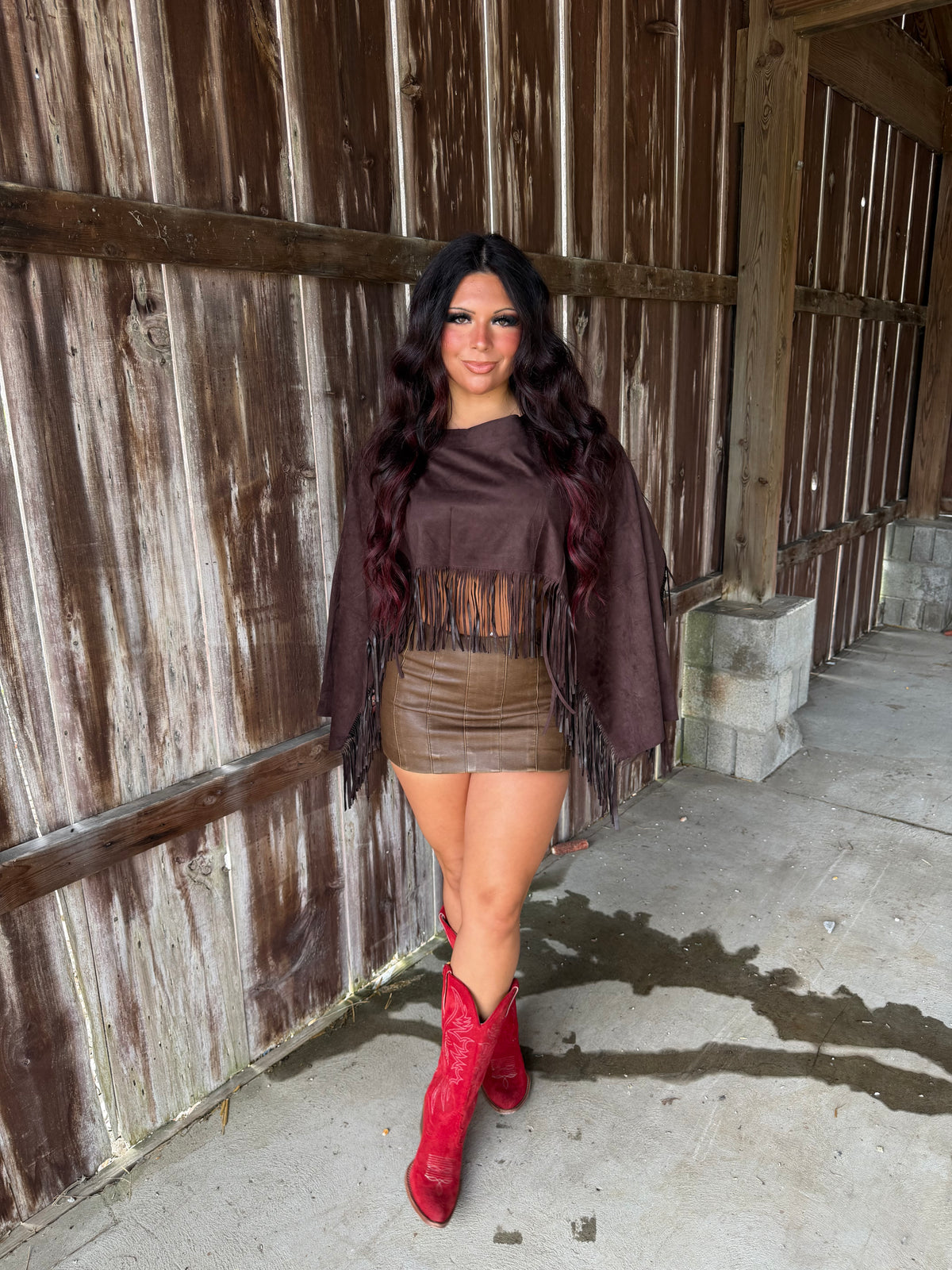 The Stallion Fringe Top in Brown