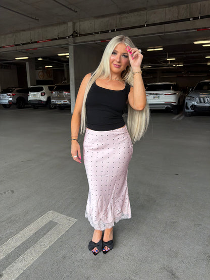 Jackie Polka Silk Skirt in Pink