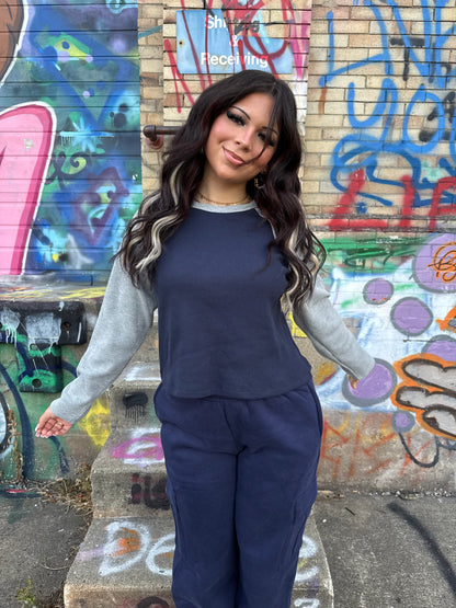 Brandy Waffle L/S in Navy