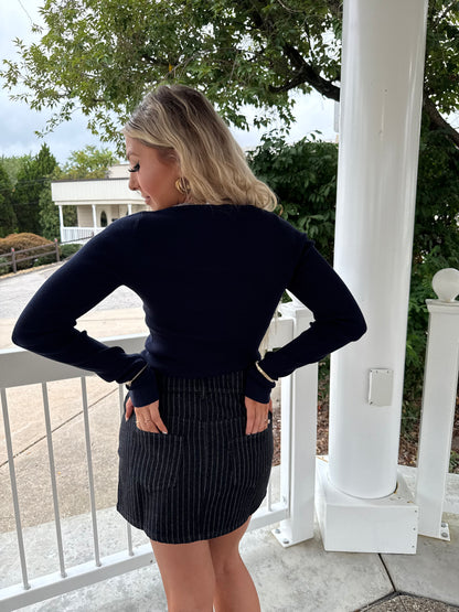 Down & Out Denim Stripe Skirt