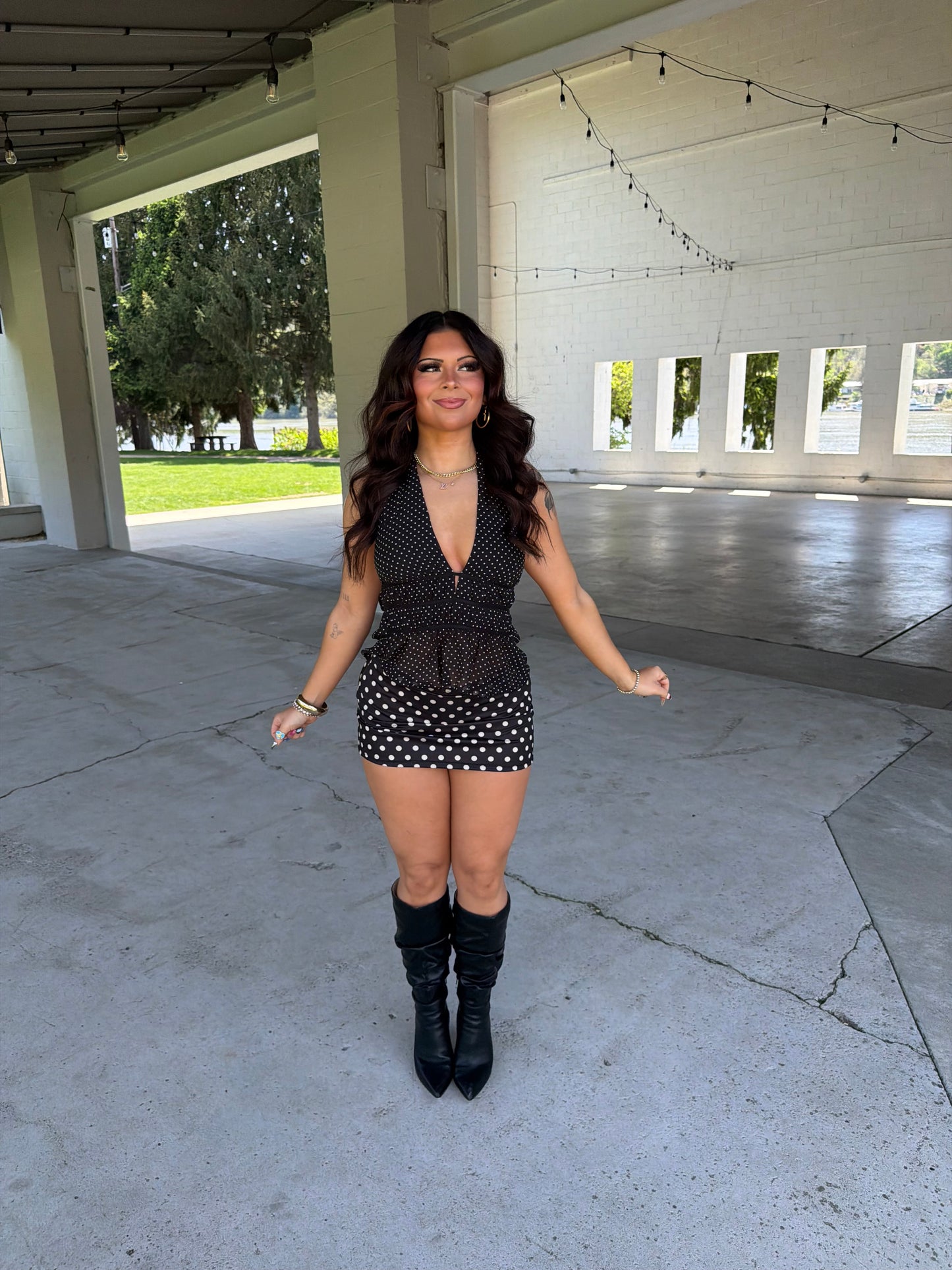 Dotty Love Halter in Black