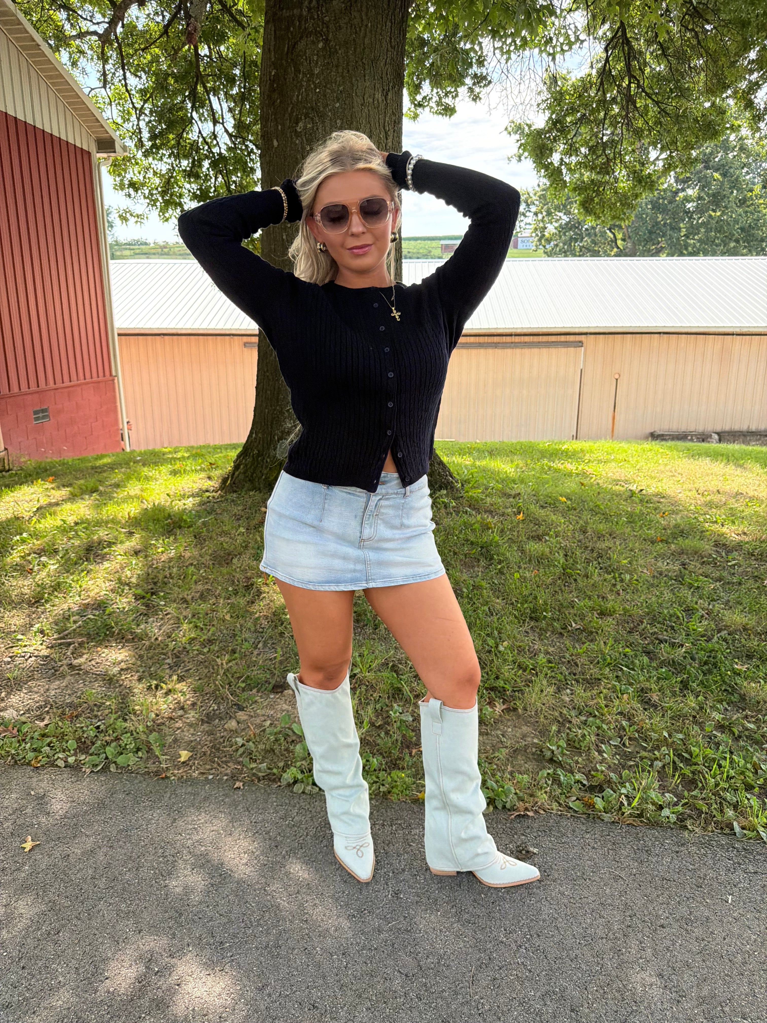 Stupid Song Cable Cardi Navy
