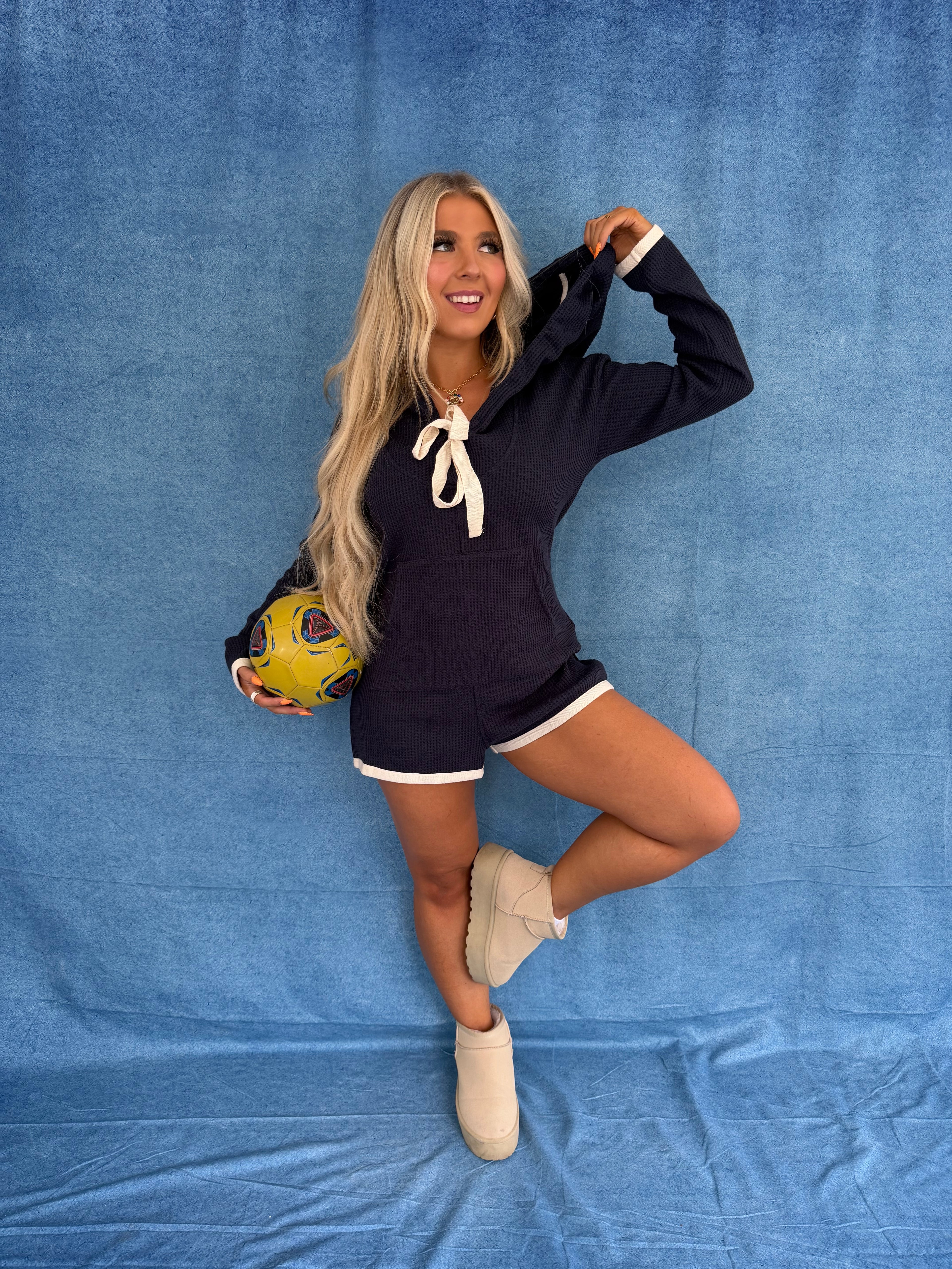 Hot Mess Sweater Romper in Navy