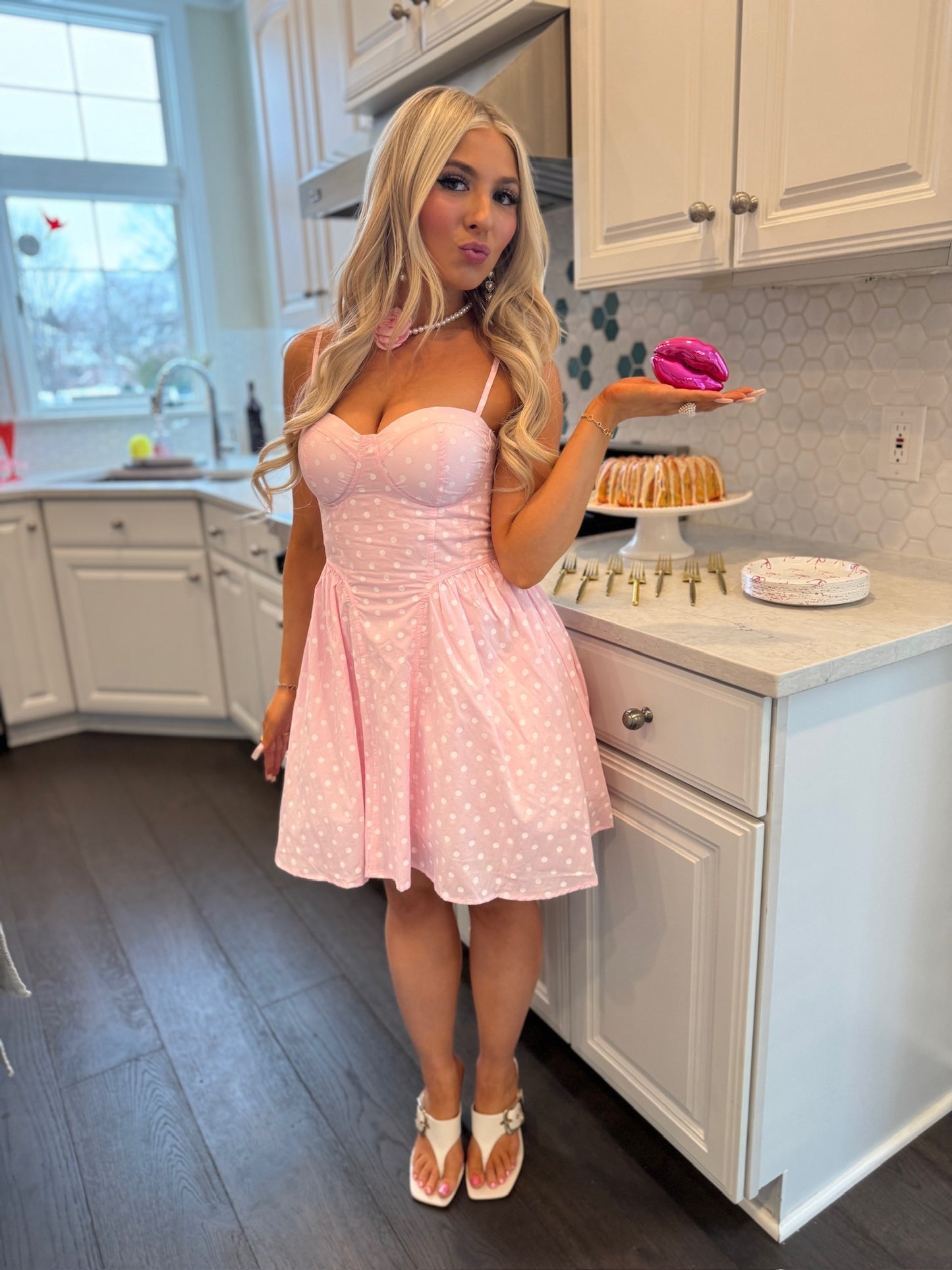 Affectionate Pink Polka Mini Dress
