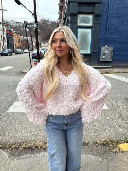 Pretty in Pink Fuzzy Sweater