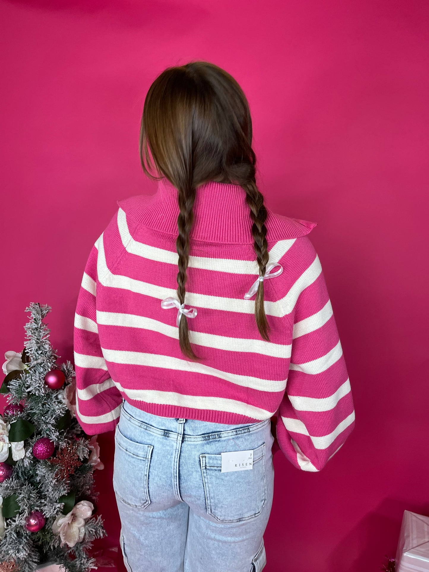 Polo Striped Zip-Up in Pink