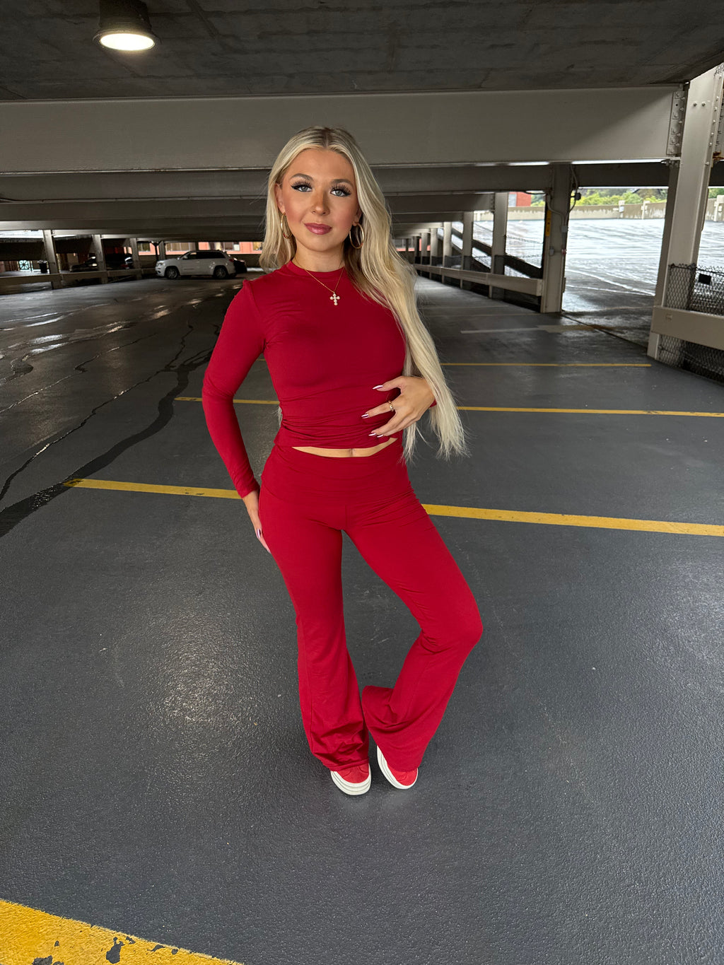 Shopping Addiction Legging in Deep Red