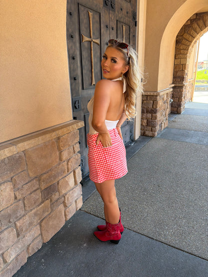 Gingham Girl Red Mini Skirt