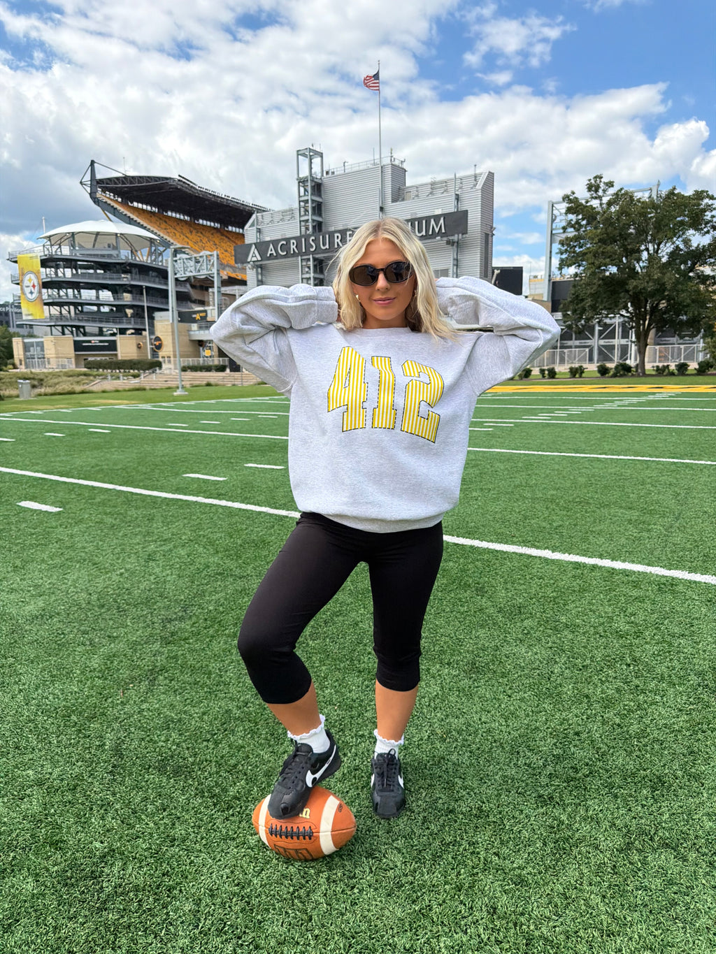 412 Grey & Yellow Stripe Crewneck