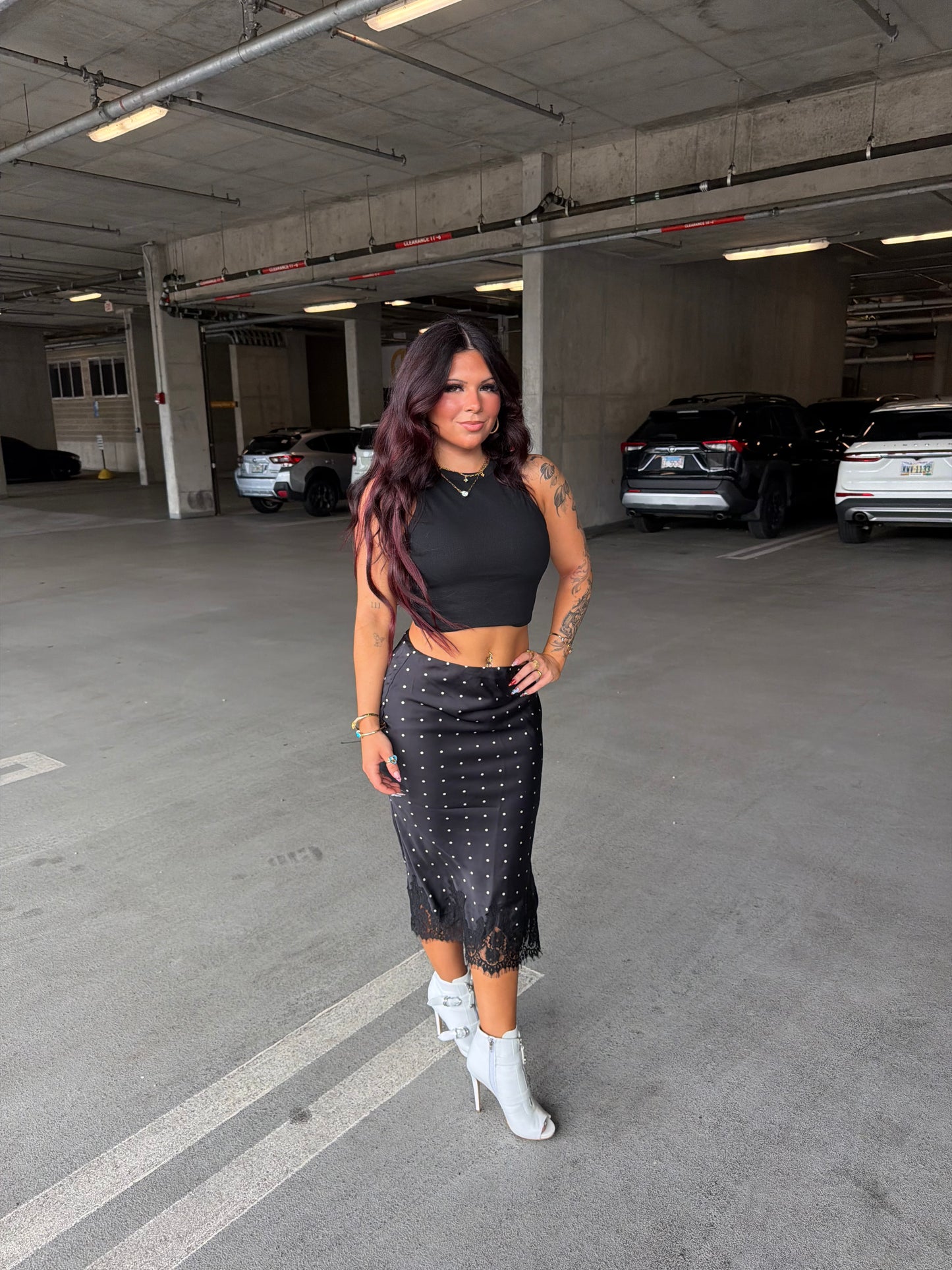Jackie Polka Silk Skirt in Black