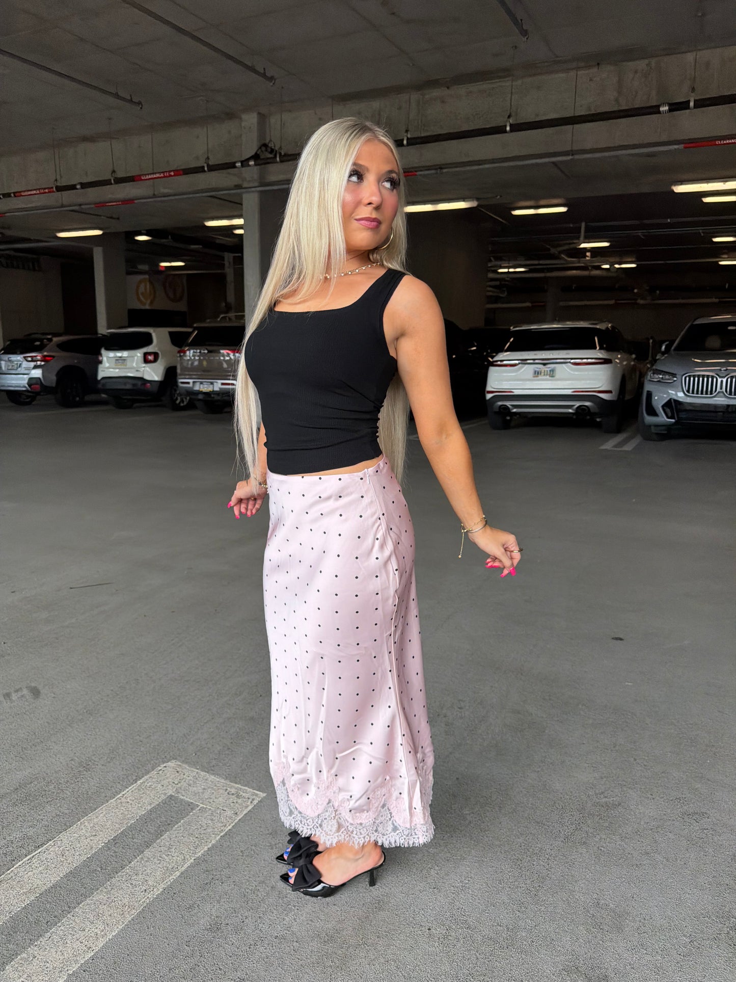 Jackie Polka Silk Skirt in Pink