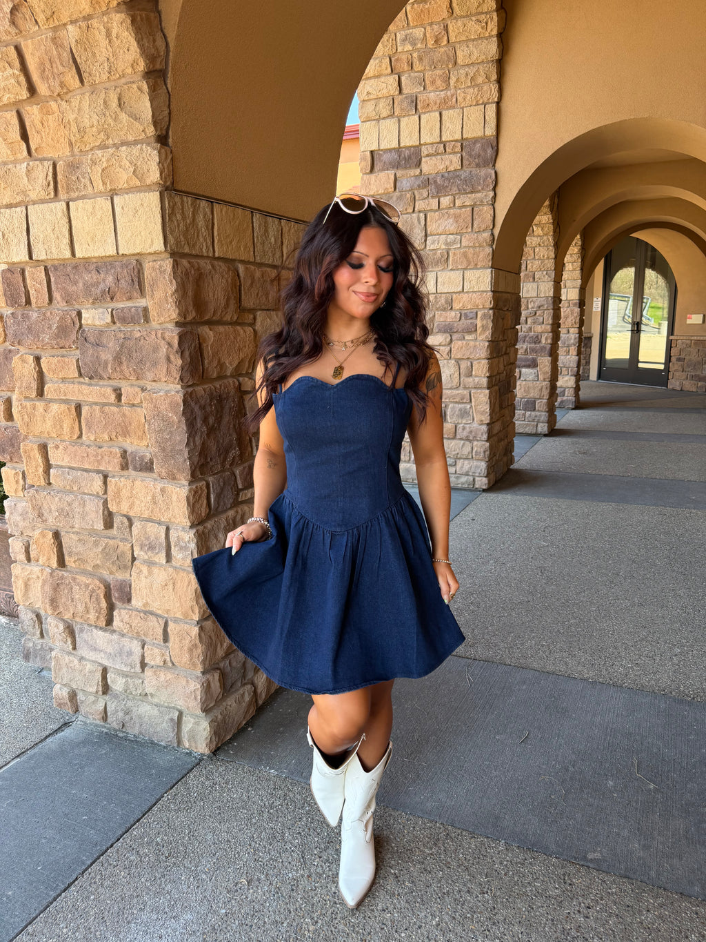 Scalloped Structured Denim Dress