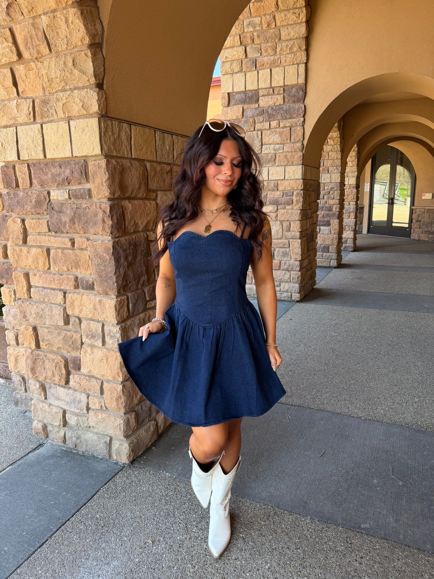 Scalloped Structured Denim Dress