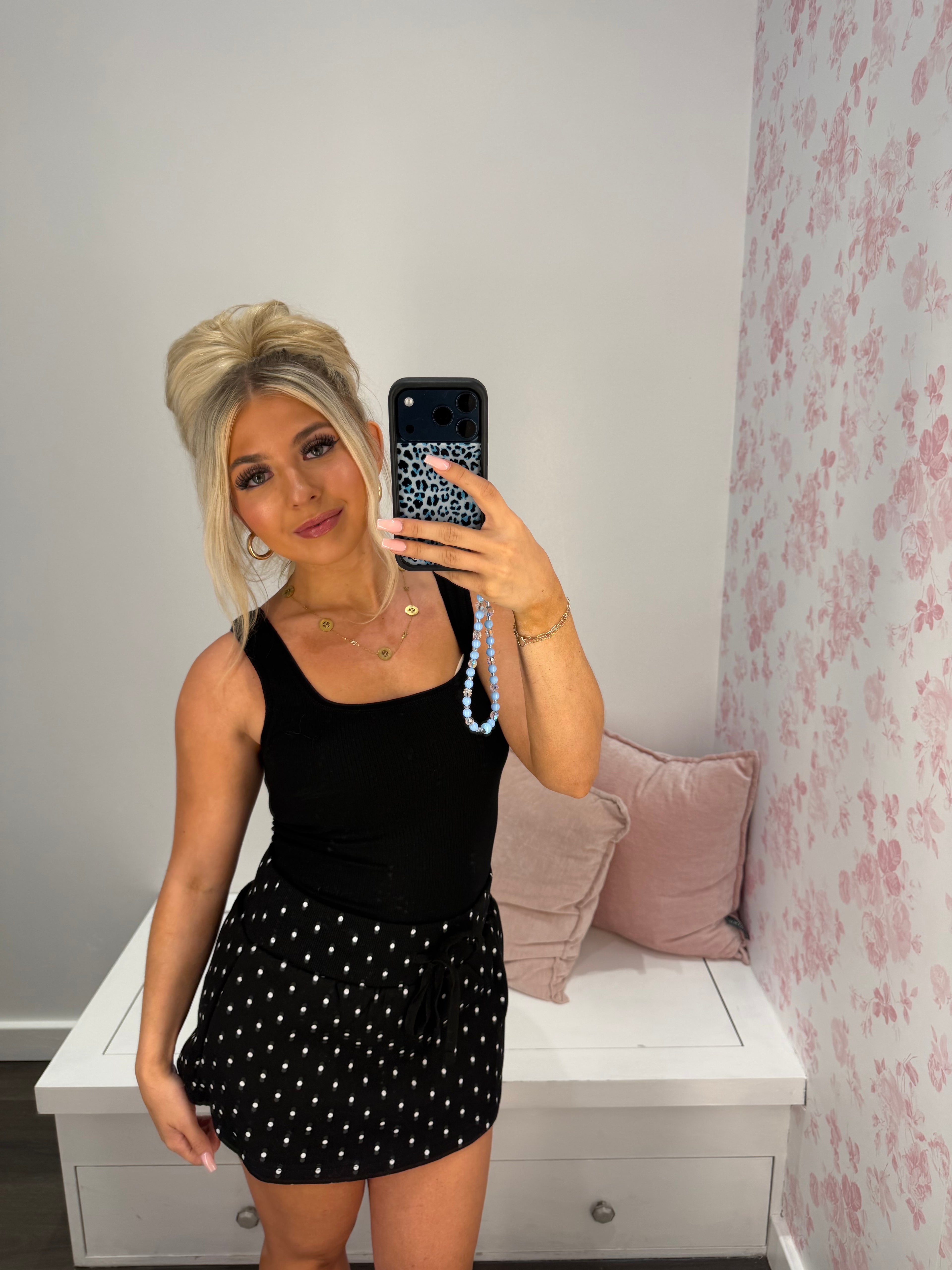 Grounded Sweatskirt in Black Polka