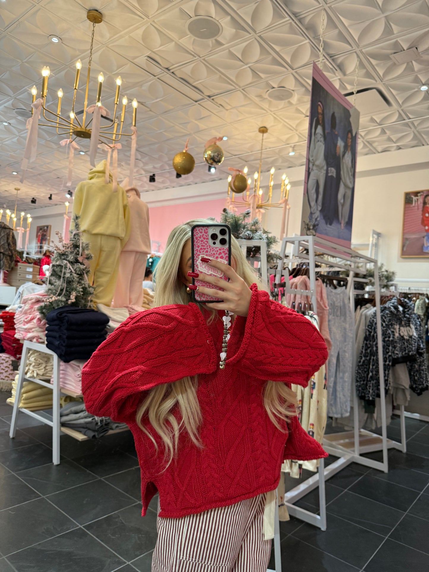 Classic Cable Knit Sweater in Red