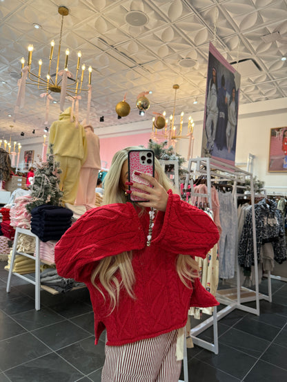 Classic Cable Knit Sweater in Red