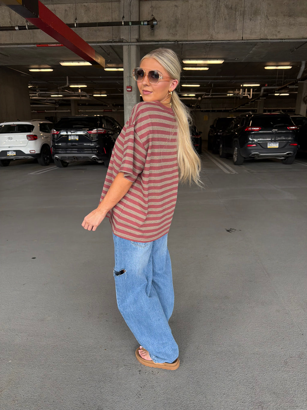 For The Plot Stripe Tee in Berry