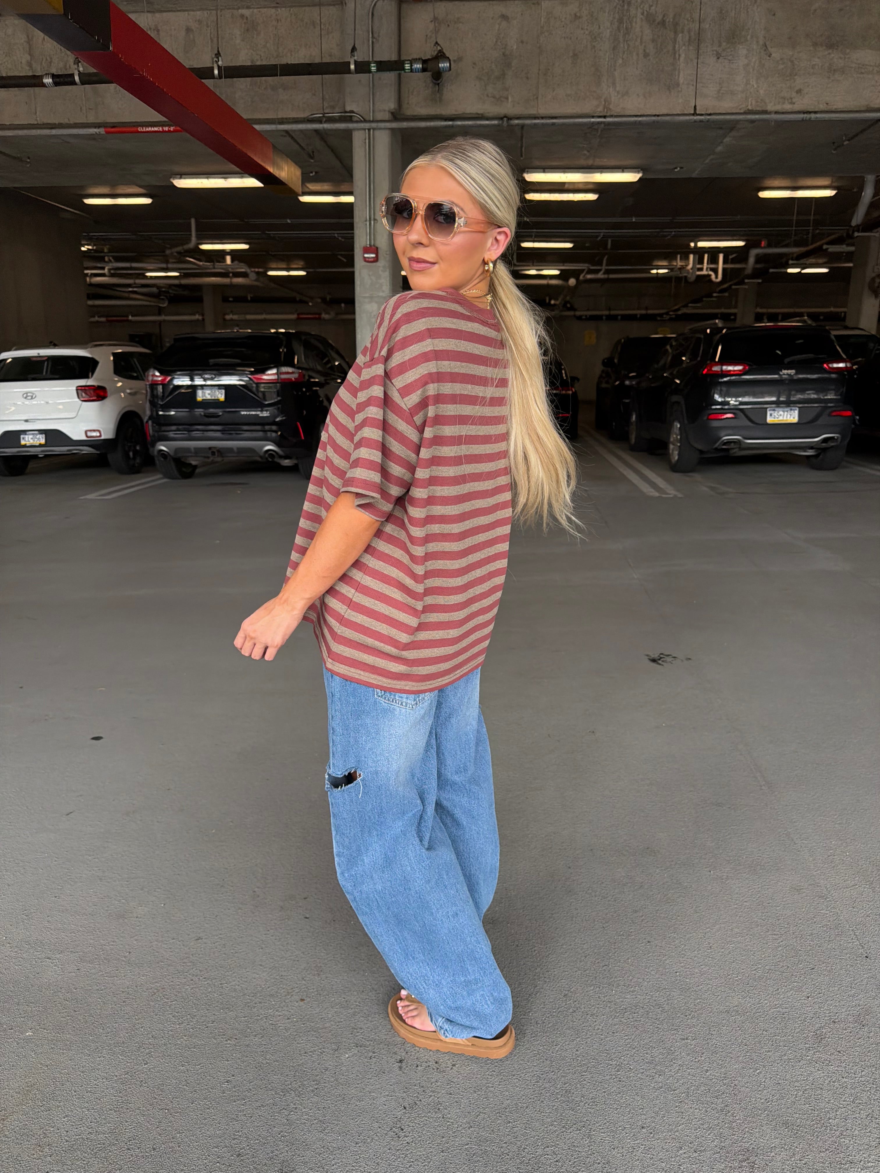 For The Plot Stripe Tee in Berry