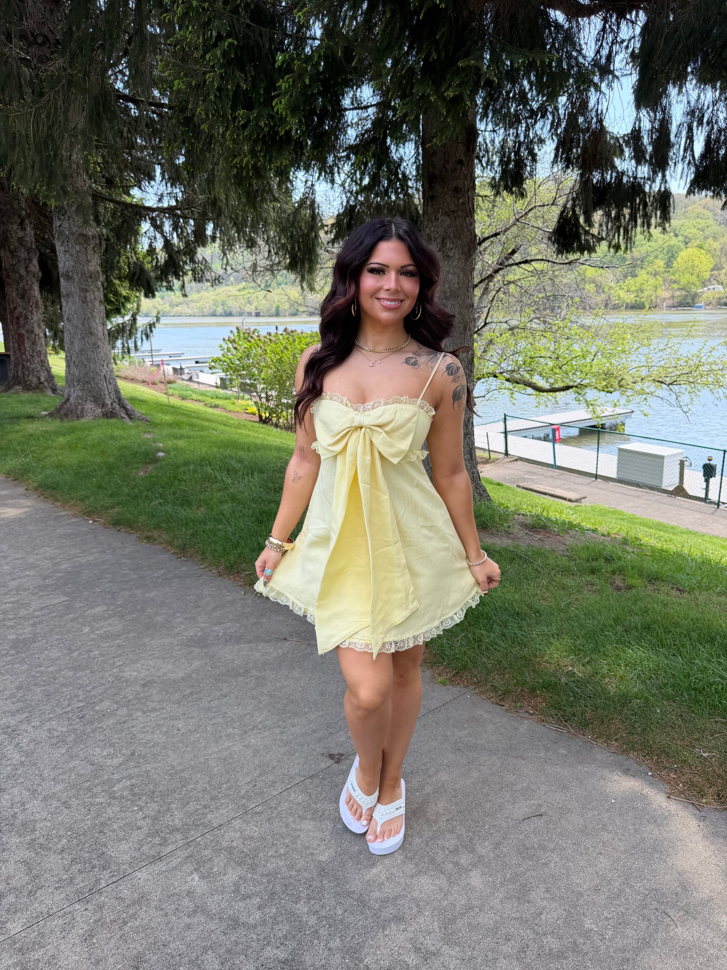 For The Ribbons Mini Dress in Yellow