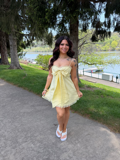 For The Ribbons Mini Dress in Yellow