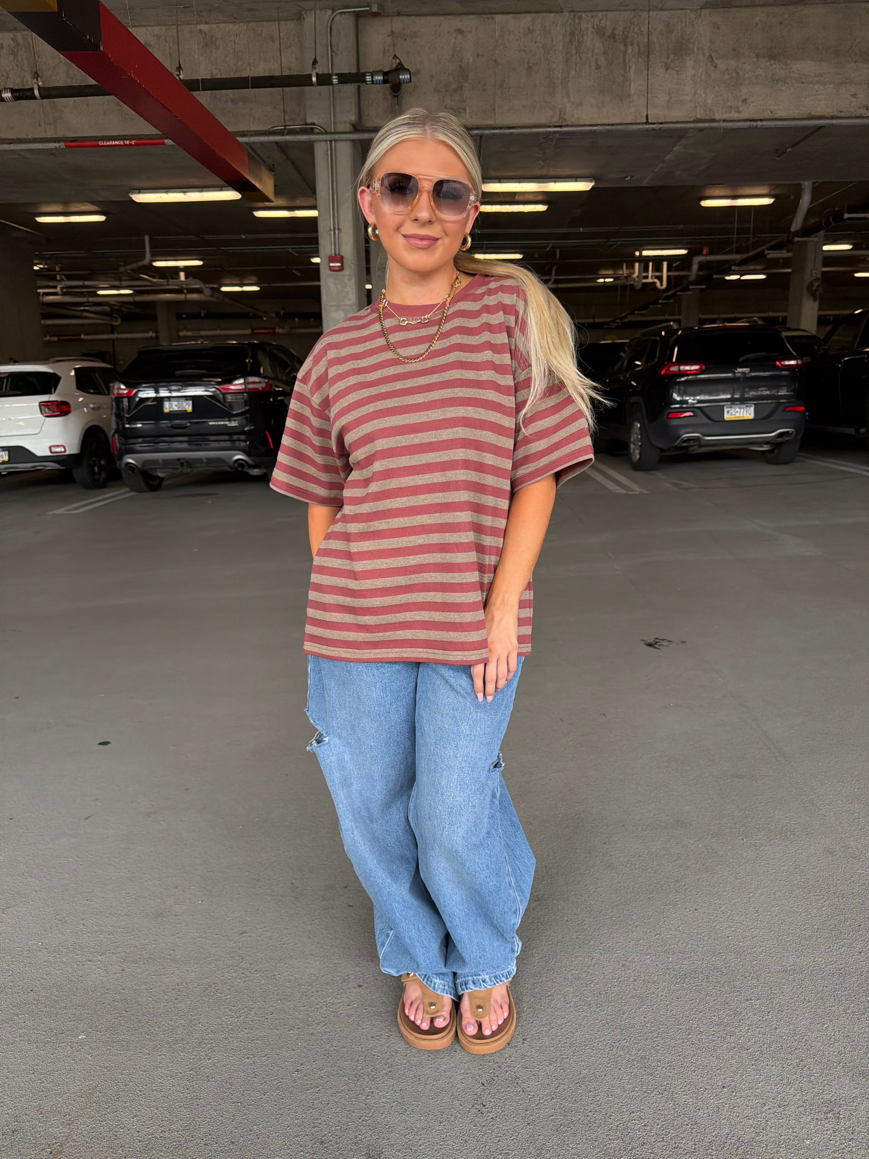 For The Plot Stripe Tee in Berry