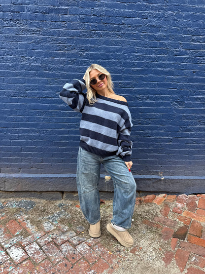 Dixie One Shoulder Sweater in Blue/Navy