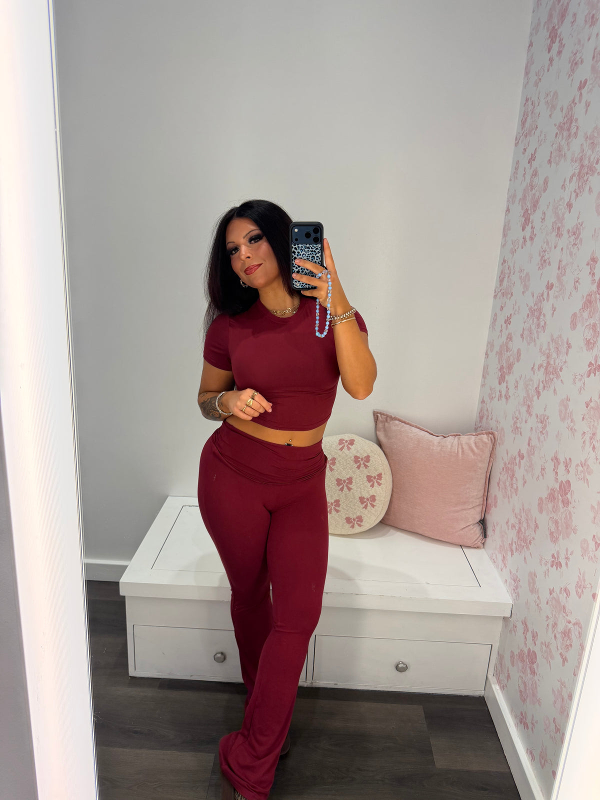 Shopping Addiction Cropped Tee in Deep Red