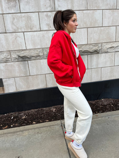 So Fetch Oversized Zip-Up in Red