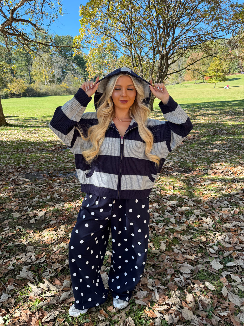 Morrison Stripe Sweater Zip in Navy
