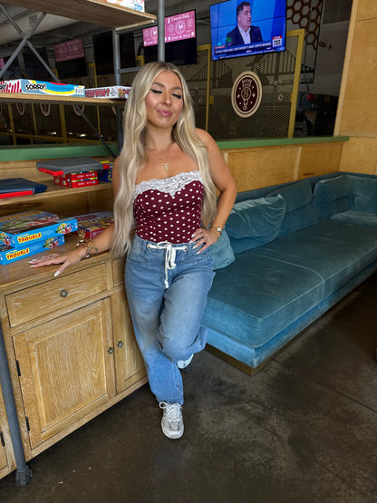 Laced Lover Polka Tube in Burgundy