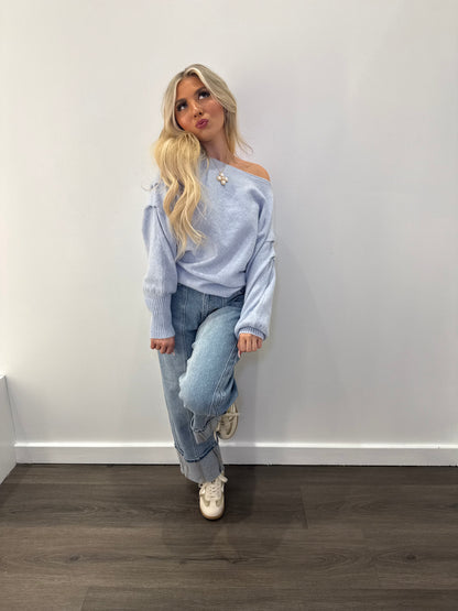 Gloomy Blue One Shoulder Sweater