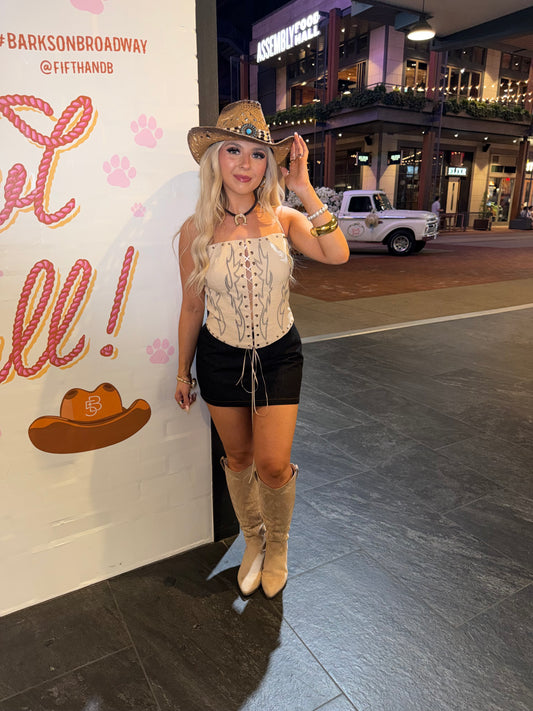Drinkin Til It Does Corset in Cream